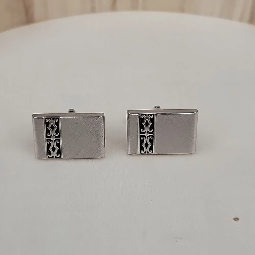 SWANK Vintage Cuff Links Silver toned Rectangle